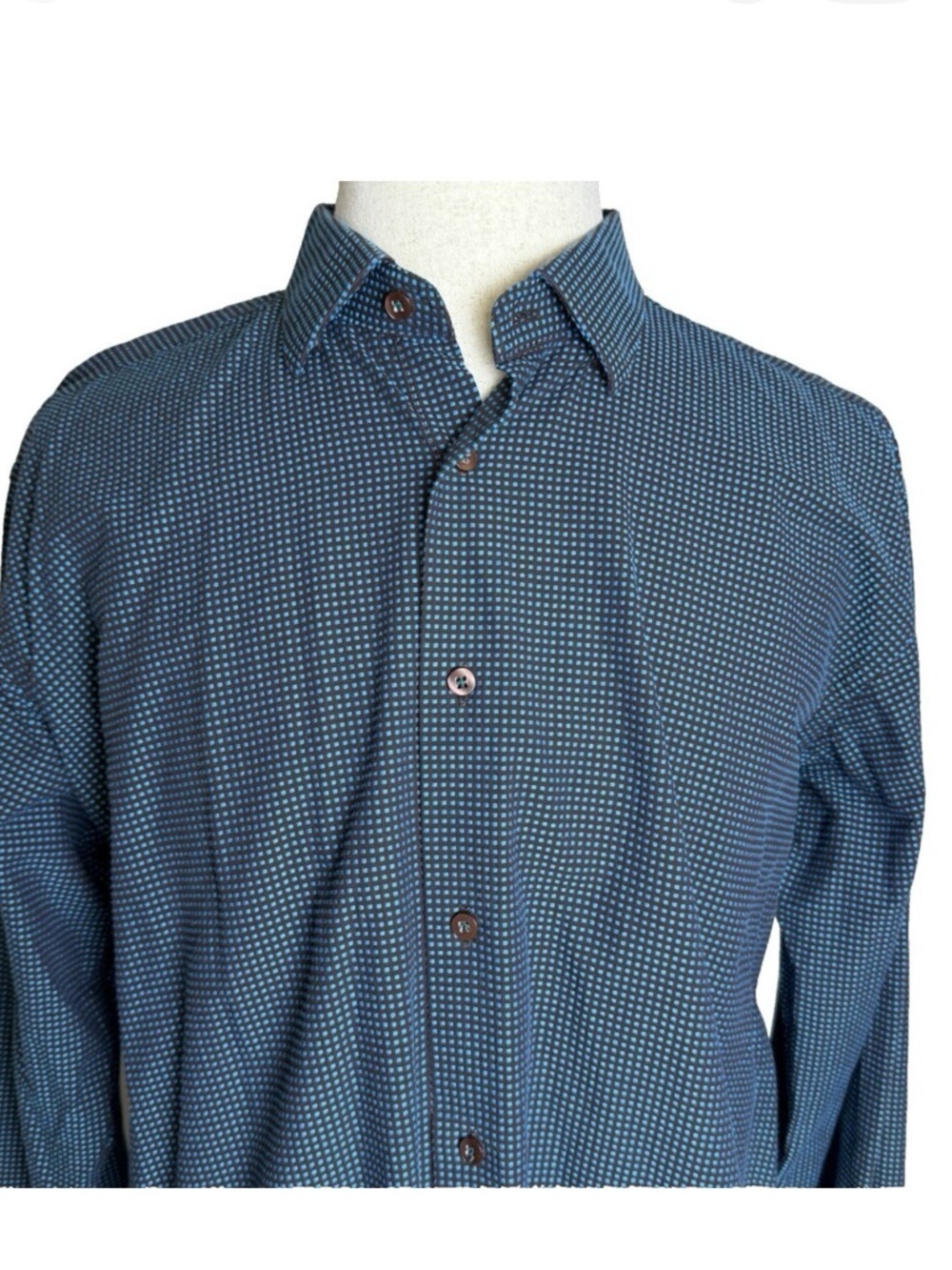 Luchiano Visconti Black Men's Button Down Sz XLT Blue & Brown Checks 100% Cotton